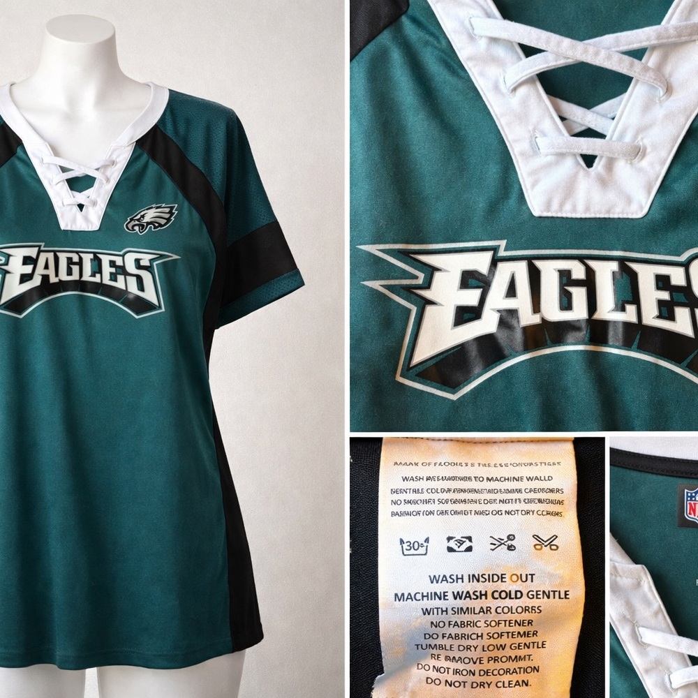 Philadelphia Eagles Womens XXL Lace Up Jersey Shirt NFL Team Apparel - Picture 2 of 2